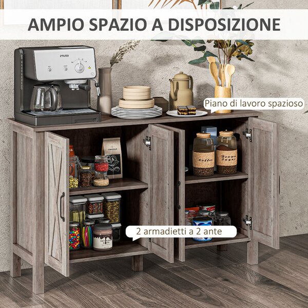 HOMCOM Mobiletto Multiuso stile Rustico con 4 Ripiani Portaoggetti Regolabili, in Legno, 120x37x75 cm, Grigio