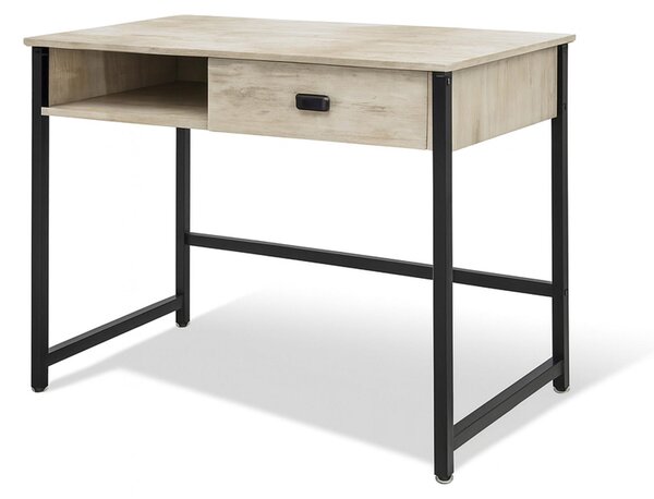 Otari - Scrivania in stile industrial bleach con cassetto e vano a giorno, 110x50xH76 cm