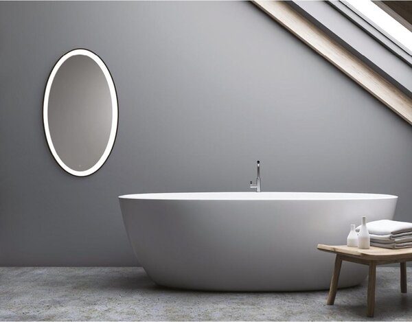 LIFERING LAMPADA SPECCHIO OVALE LED 28W LUCE 3000K IP40 ALLUMINIO 5 COLORI INTERRUTTORE TOUCH MODERNA