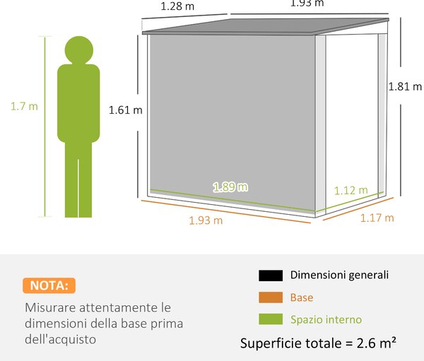 Outsunny Casetta da Giardino con Porta Bloccabile e Prese d'Aria, Capanno Porta Attrezzi in Acciaio, 1.2x1.9 m, Grigio Scuro | Aosom Italy