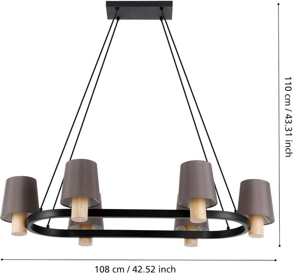 Eglo 43782 EDALE E27 6 vie a sospensione 1080x510mm Nero Marrone Cappuccino