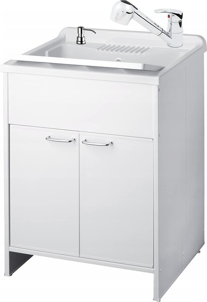 SIGO Set lavello + mobile base 50 cm con 2 ante, colore bianco/argento