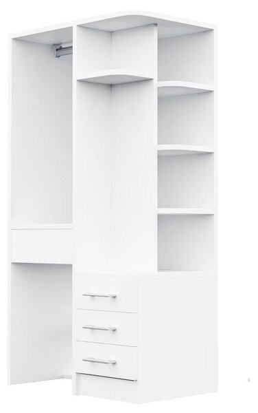 Armadio per bambini - Armadio autoportante - 70 x 45 x 135 cm - Ripiani pieghevoli - Porta appendiabiti - 3 cassetti - Bianco