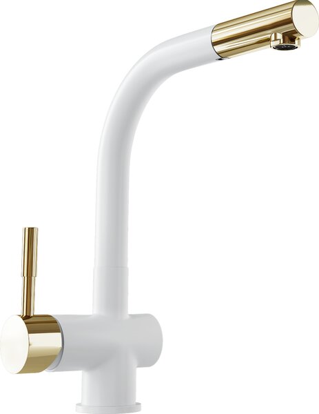 Globalo Lobio Miscelatore da cucina ad anello bianco/oro chiaro Miscelatore da cucina Facile da installare, miscelatore con tubo per acqua calda e fredda, miscelatore per lavello