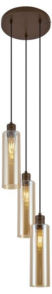 Lampada a sospensione Hotel Chic bronzo scuro con vetro ambrato a 3 luci - Stavelot