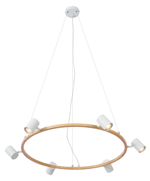 Lampada a sospensione moderna con stampa legno e 6 luci bianche - Jeana Circle