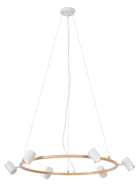 Lampada a sospensione moderna con stampa legno e 6 luci bianche - Jeana Circle