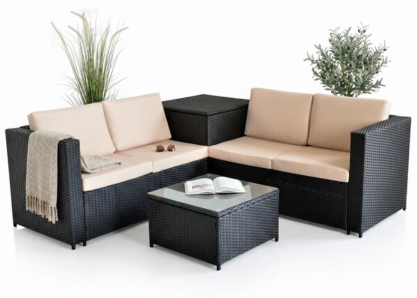 Mucola mobili da giardino set di sedute divano polyrattan set di sedute cuscino box divano angolare zona giorno salotto design - nero