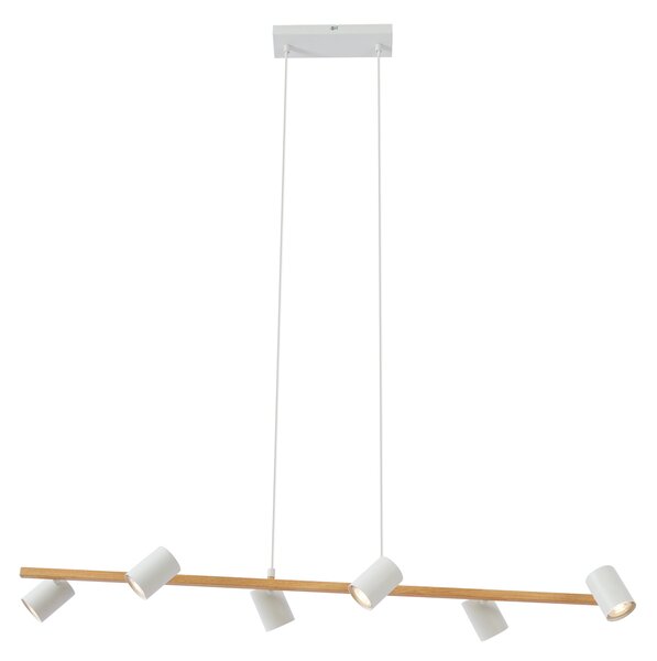 Lampada a sospensione smart in legno con rettangolo bianco a 6 luci con Wifi GU10 - Jeana Straight