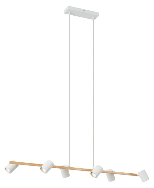 Lampada a sospensione smart in legno con rettangolo bianco a 6 luci con Wifi GU10 - Jeana Straight