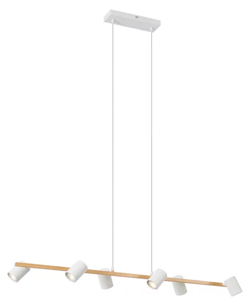 Lampada a sospensione smart in legno con rettangolo bianco a 6 luci con Wifi GU10 - Jeana Straight