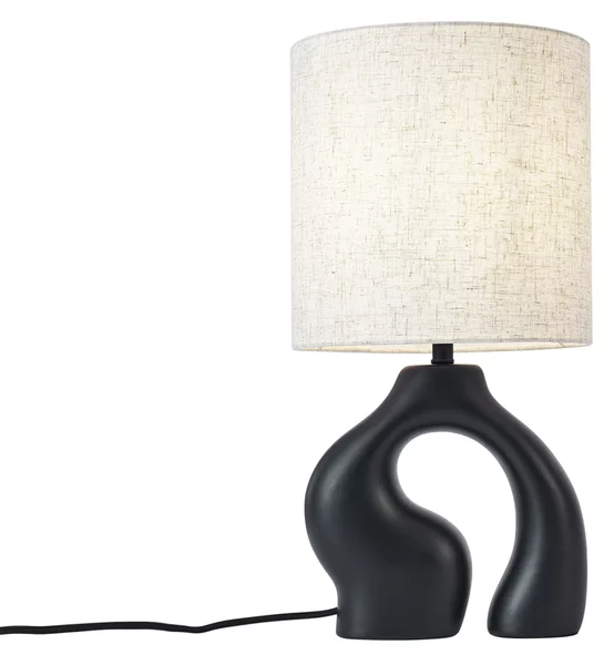 Lampada da tavolo Japandi nera con paralume in lino - Dahlia
