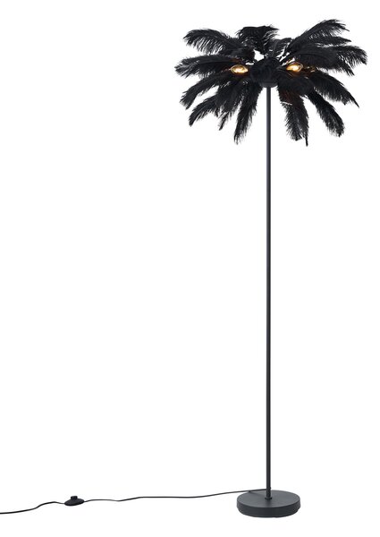 Lampada da terra Art Déco nera con piume nere - Peahen