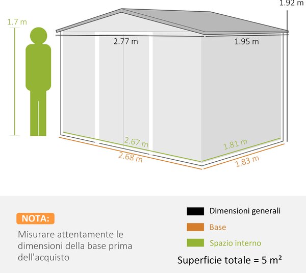 Outsunny Capanno Attrezzi da Giardino con 4 Prese d'Aria e 2 Porte Scorrevoli, Casetta in Acciaio, 277x195x192 cm, Marrone | Aosom Italy