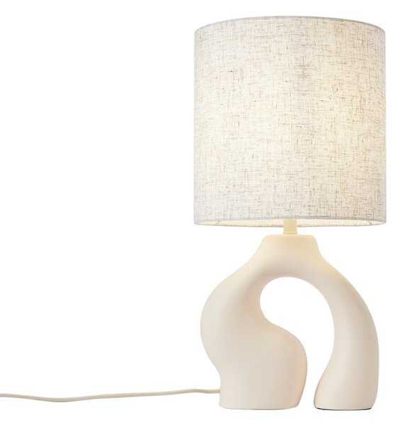 Lampada da tavolo Japandi beige con paralume in lino - Dahlia