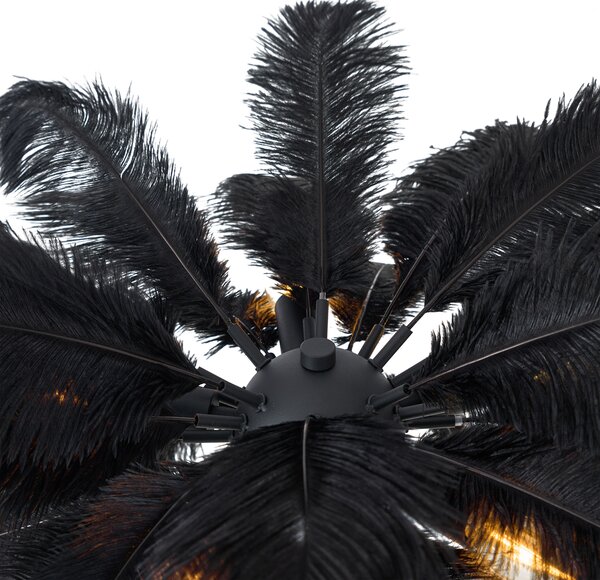 Lampada da terra Art Déco nera con piume nere - Peahen