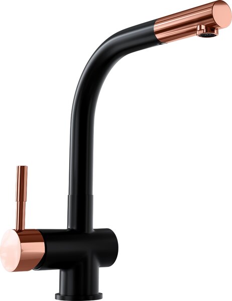Globalo Lobio Black/Copper Ring Miscelatore da cucina Black | Miscelatore da cucina Facile da installare, miscelatore con tubo per acqua calda e fredda, miscelatore per lavello