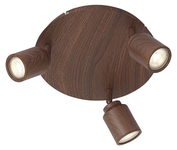 Plafoniera Japandi in legno scuro con faretti regolabili 3 luci IP44 - Ducha