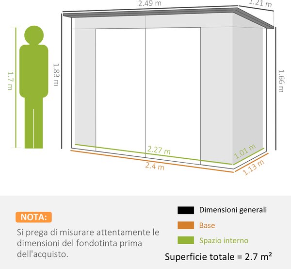 Outsunny Capanno Porta Attrezzi con 2 Prese d'Aria e Chiavistello, in Acciaio, 249x121x183 cm, Grigio Chiaro | Aosom Italy