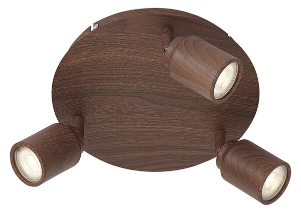 Plafoniera Japandi in legno scuro con faretti regolabili 3 luci IP44 - Ducha