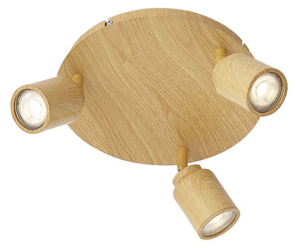 Plafoniera Japandi in legno chiaro con faretti orientabili 3 luci IP44 - Ducha