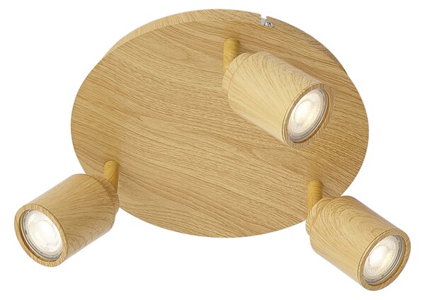 Plafoniera Japandi in legno chiaro con faretti orientabili 3 luci IP44 - Ducha