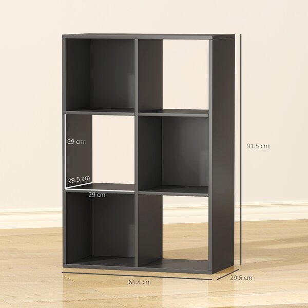HOMCOM Libreria a Cubi con 6 Ripiani Portaoggetti in Legno dal Design Rustico, 61.5x29.5x91.5 cm, Nero | Aosom Italy