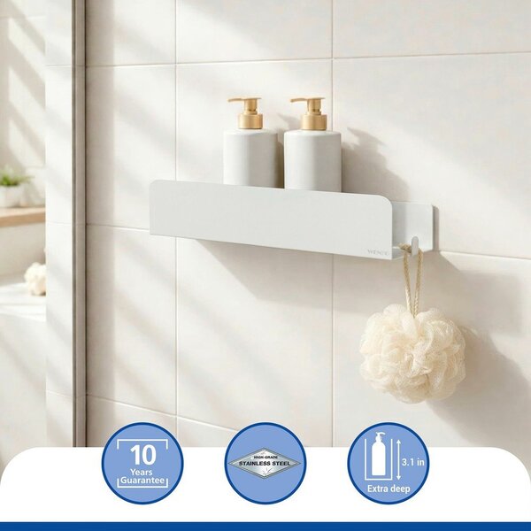 Mensola da bagno senza foratura bianca in acciaio inox con aggancio Turbo-loc Lizan – Wenko