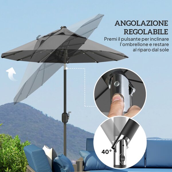 Outsunny Ombrellone doppio con Base a crocee Luci Solari, 295x150x219cm, Grigio|Aosom