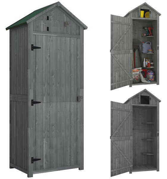 Outsunny Casetta da Giardino con 3 mensole rimovibili, Capanno Porta Attrezzi in Legno Impermeabile, 77x54.2x179 cm, Grigio | Aosom Italy