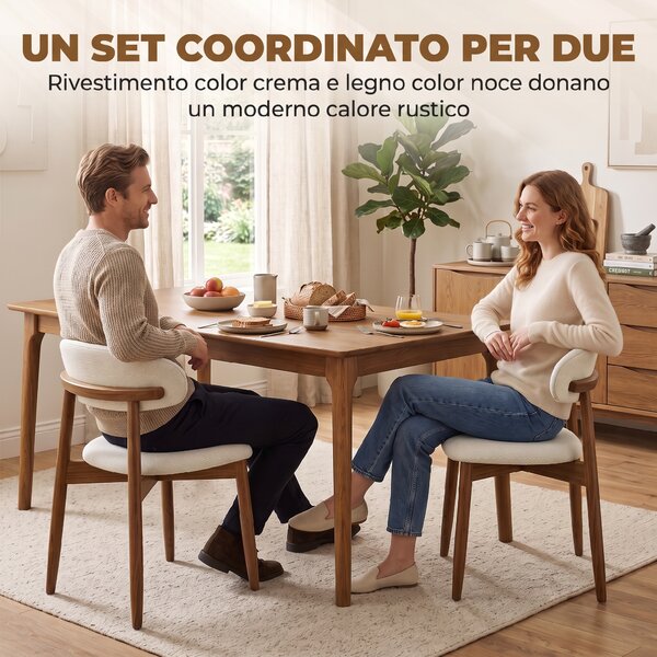 HOMCOM Set 2 Sedie da Pranzo Moderne, Schienale Curvo, Bianco Crema | Aosom Italy