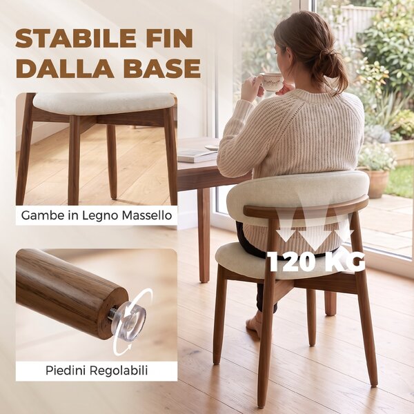 HOMCOM Set 2 Sedie da Pranzo Moderne, Schienale Curvo, Bianco Crema | Aosom Italy