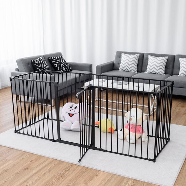 Costway Cancelletto per camino in metallo 8 pezzi Cancello di sicurezza per bambini, cani e scale, Nero