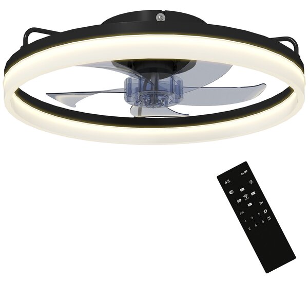 HOMCOM Ventilatore a Soffitto in Acciaio e Plastica con Luce LED Regolabile, Telecomando, Timer, 6 Velocità, Nero | Aosom Italy