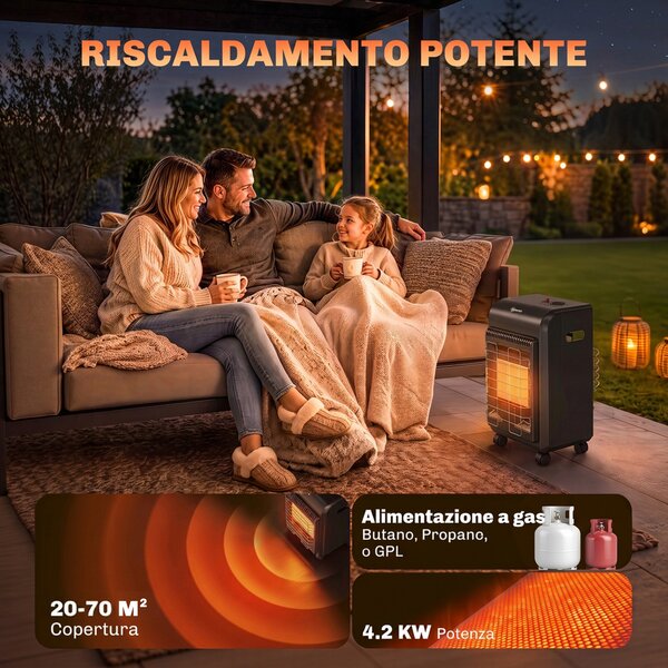 Outsunny Stufa a Gas Portatile 4.2kW con 3 Livelli di Calore, Nera | Aosom Italy