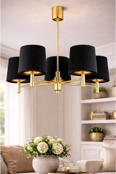 Brilagi - Lampadario a stelo MONTE 5xE27/15W/230V nero/oro