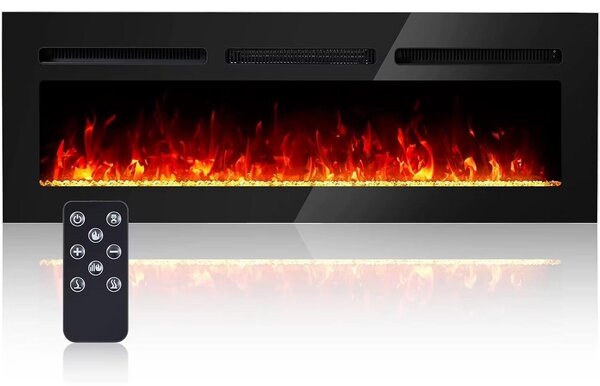 Camino elettrico da parete - Modello EF-11C - 127 cm - 1500 W - Telecomando con timer - 12 colori di fiamma - Design ultrapiatto di 10 cm - Funzionamento silenzioso