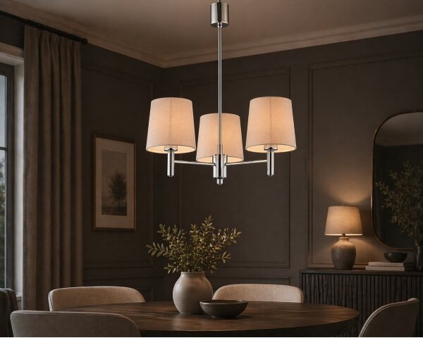 Brilagi - Lampadario a stelo MONTE 3xE27/15W/230V beige/cromo lucido