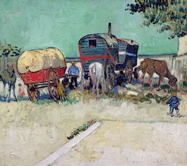 Vincent van Gogh - Stampa artistica The Caravans Gypsy Encampment near Arles 1888, (40 x 35 cm)