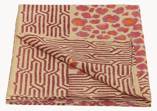 Plaid in cotone fatto a mano con borsa tote Pink Leopard