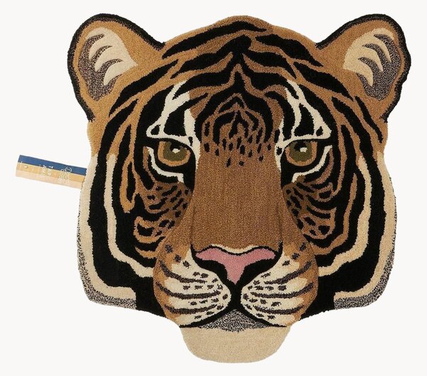 Tappeto in lana a pelo lungo fatto a mano Rajah Tiger Head