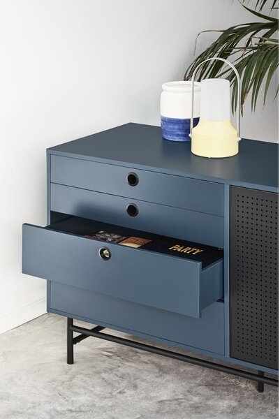 Cassettiera nera e blu, larghezza 212 cm Punto - Teulat