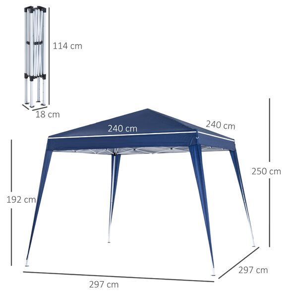 Outsunny Gazebo Pieghevole da Giardino 2.4x2.4m con Struttura in Acciaio e Corde Antivento, Blu