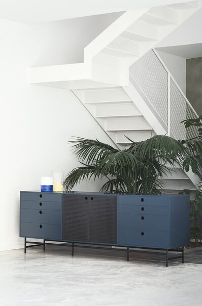 Cassettiera nera e blu, larghezza 212 cm Punto - Teulat