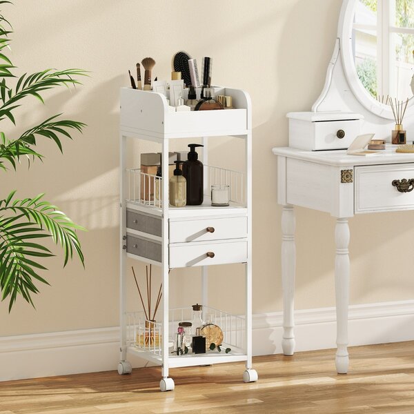Costway Organizer per trucco con ruote, Carrello organizzatore con cassetti e ripiani Bianco