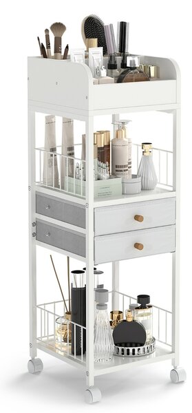 Costway Organizer per trucco con ruote, Carrello organizzatore con cassetti e ripiani Bianco