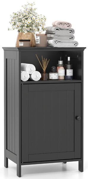 Costway Armadio per bagno di legno con anta singola e mensola regolabile, Mobile multifunzionale 40x30x70cm Nero
