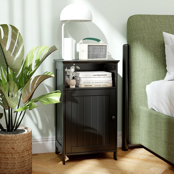 Costway Armadio per bagno di legno con anta singola e mensola regolabile, Mobile multifunzionale 40x30x70cm Nero