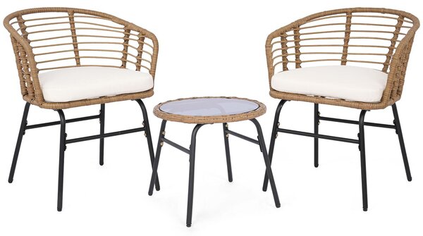 Set di mobili da giardino KOMFOTTEU, mobili da esterno per balcone con cuscini per seduta per 2 persone, set bistro in 3 pezzi con 2 sedie e tavolino, set da salotto resistente agli agenti atmosferici per giardino, balcone e terrazza