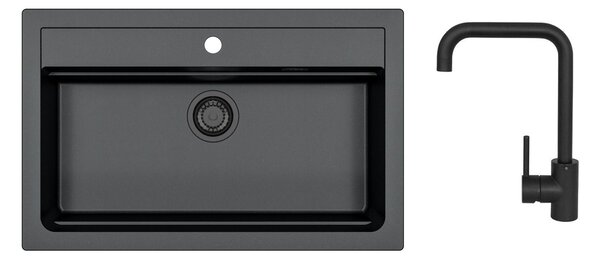Lavello in granito con miscelatore ALVEUS ATROX 40 Carbon 91 790x500 mm + miscelatore OZ SETA23223